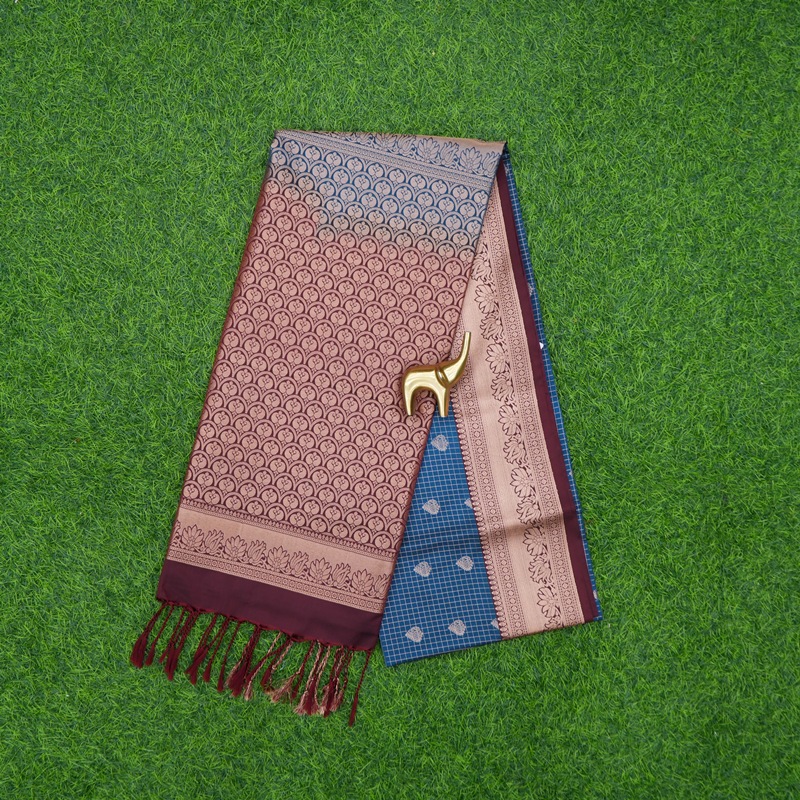 Blue and Maroon Color Traditional Kanjivaram Art Fancy Saree