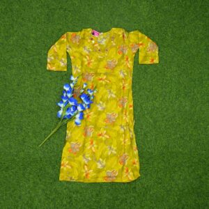 19 400 Mustard Green Color Tropical Floral and Leaf Print Designer Top