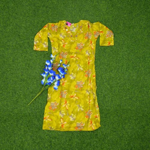 Mustard Green Color Tropical Floral and Leaf Print Designer Top
