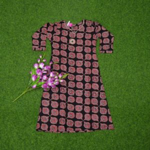 Black Color Cream Geometric Leaf Motifs Print Designer Top