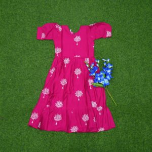 Rani Pink Color Floral Block Print Designer Long Frock
