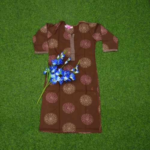 Brown Color Circular Mandala Geometric Print Designer Top