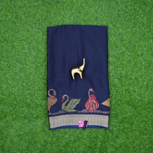Navy Blue Color Swan Printed Border Georgette Saree