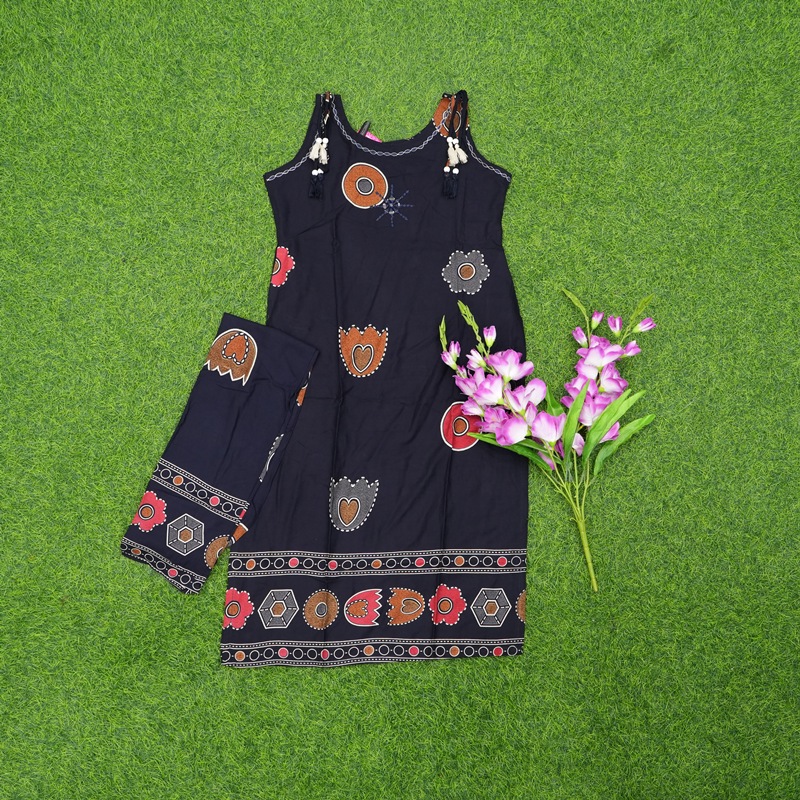 Black Color Abstract Printed Strappy 2-Piece Designer Dress