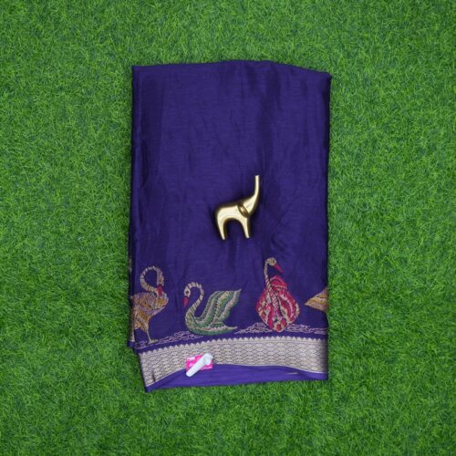Purple Color Swan Printed Border Georgette Saree