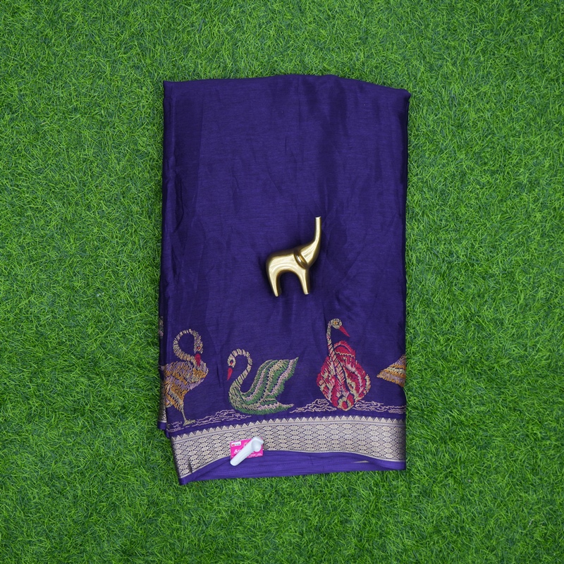 Purple Color Swan Printed Border Georgette Saree