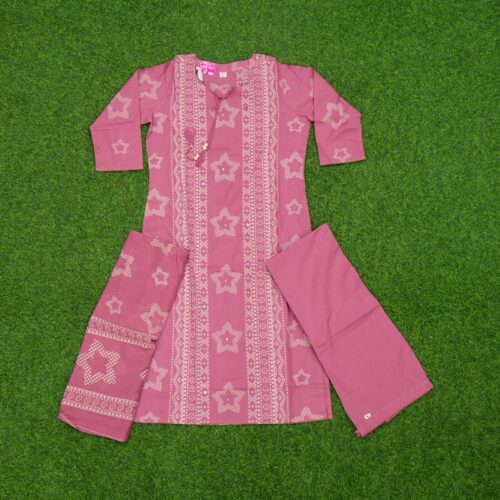 Pink Color Geometric Star Printed 3-Piece Designer Dress