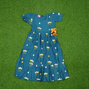 Teal Blue Color Tulip Printed Anarkali Designer Long Frock
