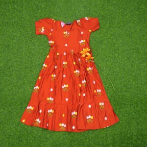 Rust Orange Color Tulip Printed Anarkali Designer Long Frock
