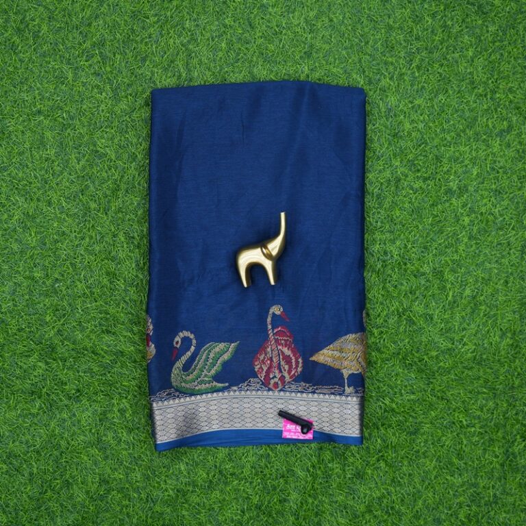 Blue Color Swan Printed Border Georgette Saree
