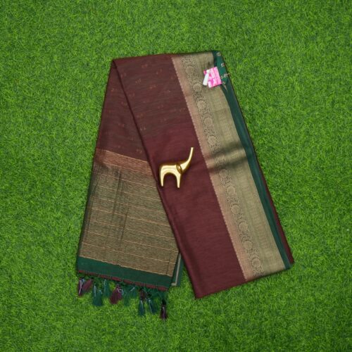 Coffee Brown and Bottle Green Color Bhagalpuri Tussar Silk Saree