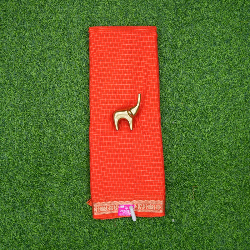 Orange Color Traditional Kota Silk Zari Check Fancy Saree