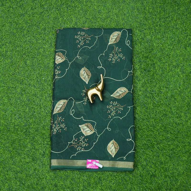 Bottle Green Color Traditional Leaf Printed Georgette Saree