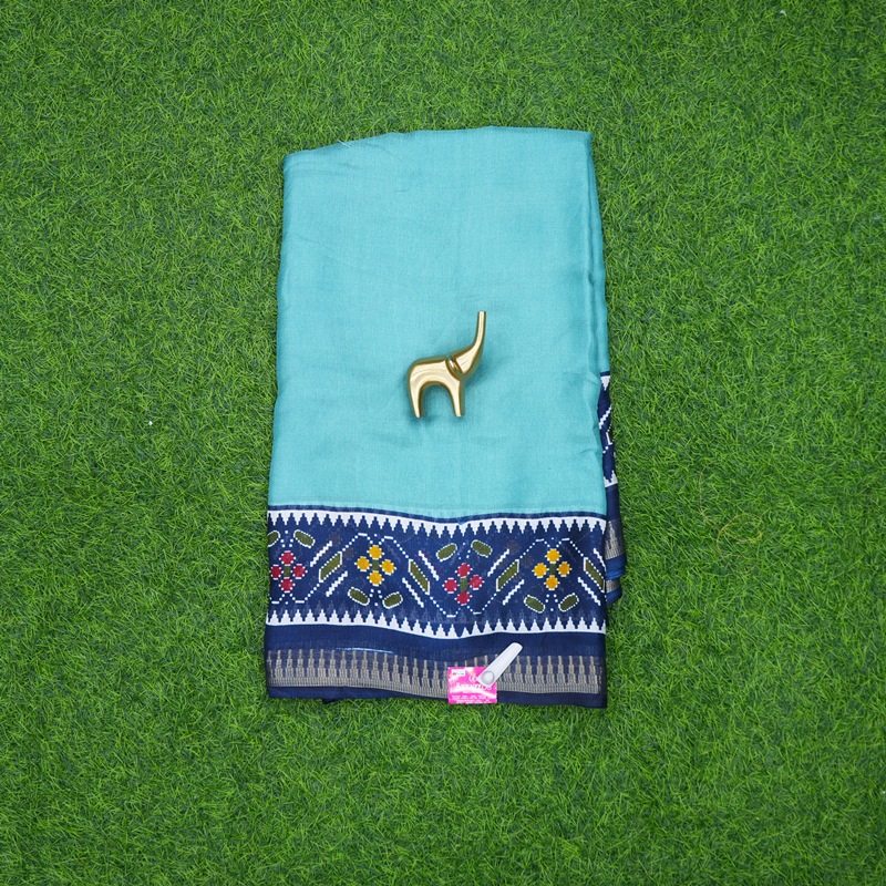 Aqua Blue and Blue Color Patola Geometric Printed Sare