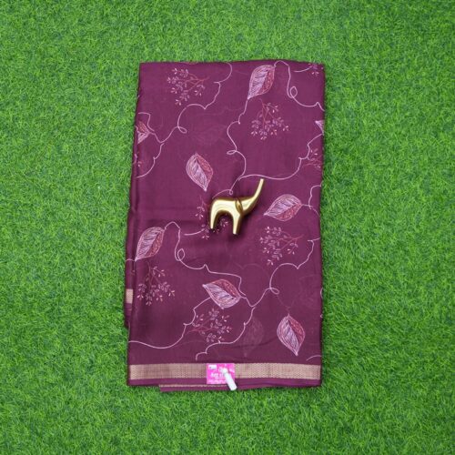 Wine Color Traditional Leaf Printed Georgette Saree