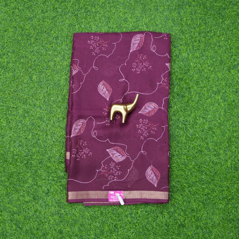 Wine Color Traditional Leaf Printed Georgette Saree