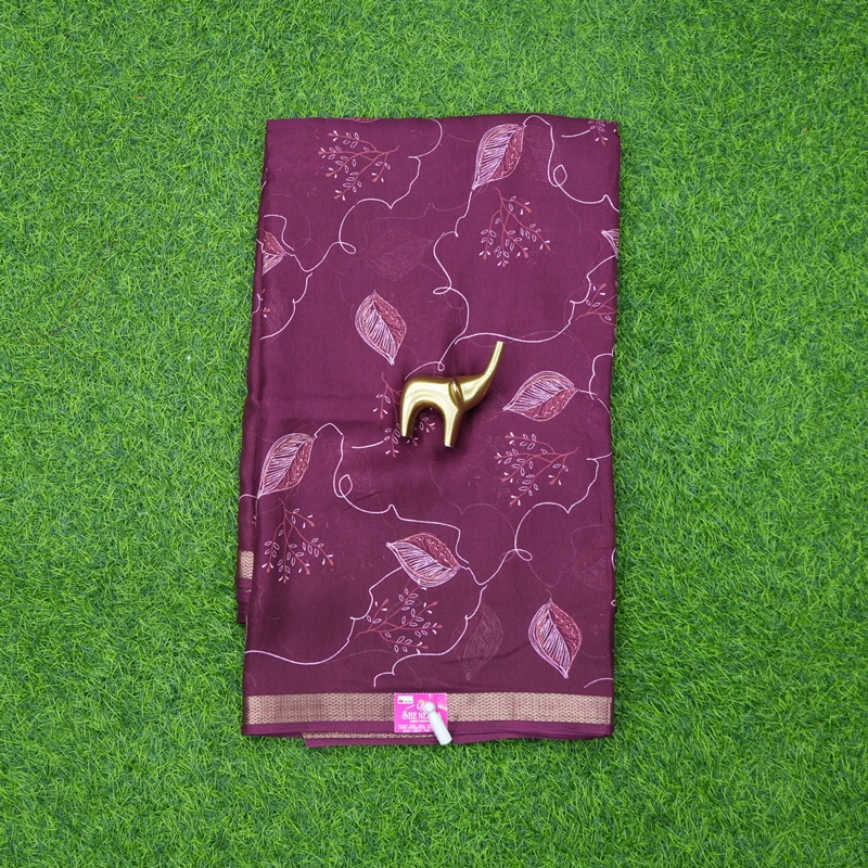 Wine Color Traditional Leaf Printed Georgette Saree