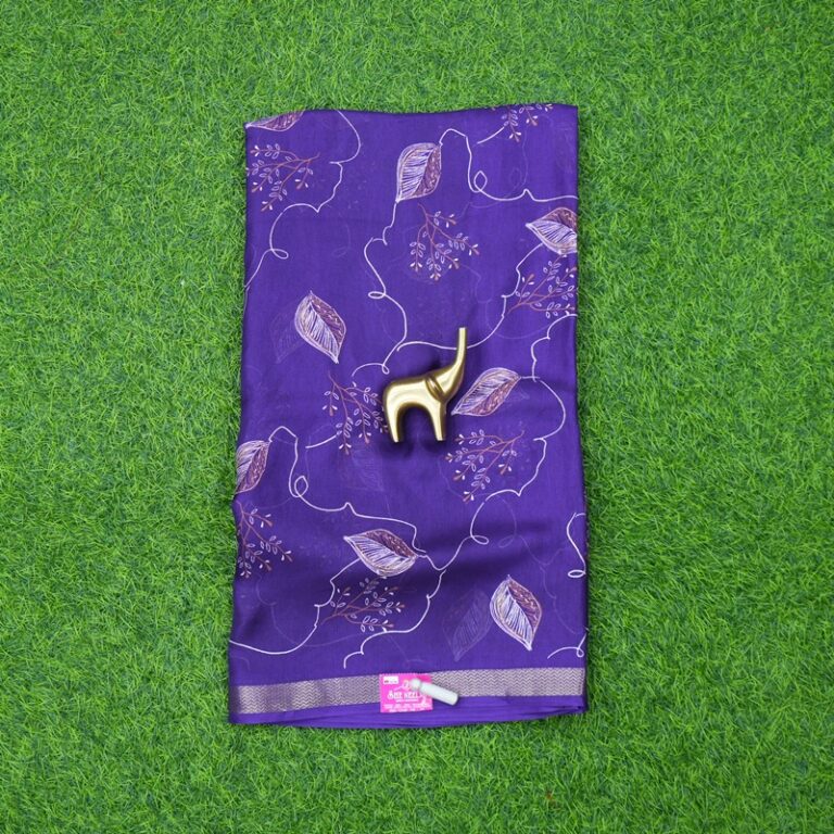 Purple Color Traditional Leaf Printed Georgette Saree