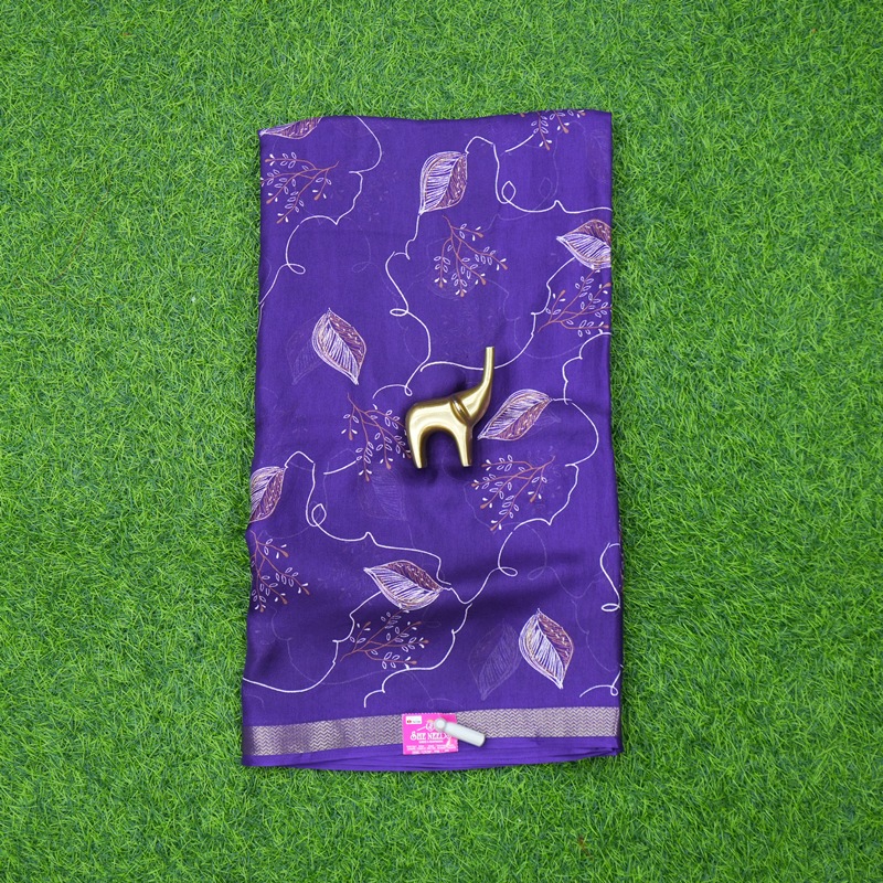 Purple Color Traditional Leaf Printed Georgette Saree