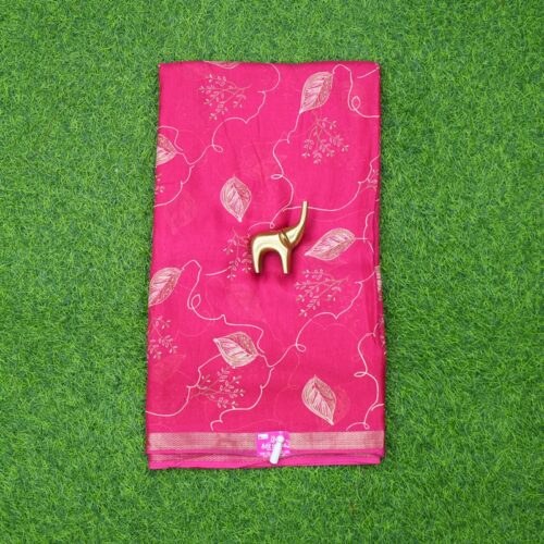Rani Pink Color Traditional Leaf Printed Georgette Saree