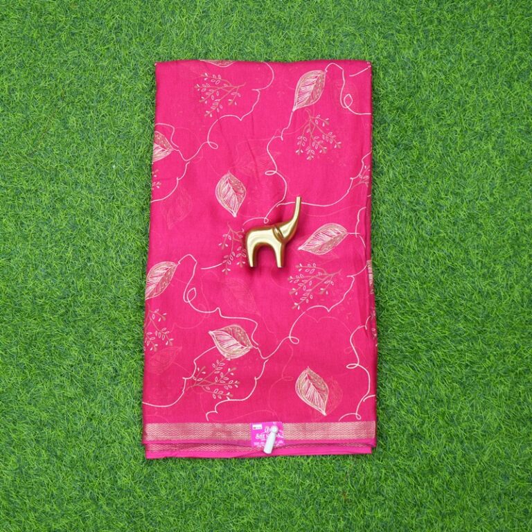 Rani Pink Color Traditional Leaf Printed Georgette Saree