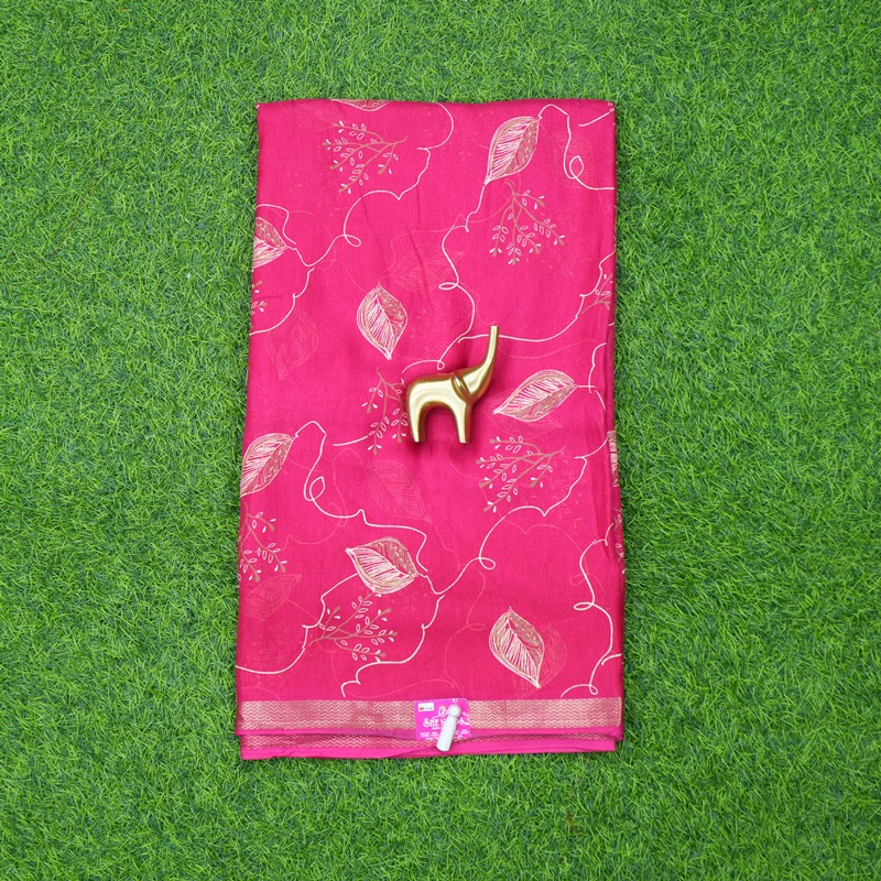 Rani Pink Color Traditional Leaf Printed Georgette Saree