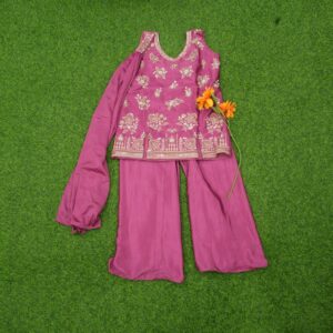 Pink Color Chinon Silk Thread Embroidered Designer Sharara Set