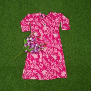 Pink Color White Floral Vine and Leaf Print Designer Top