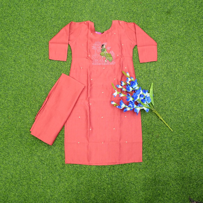 Peach Color Color Embroidered Motif 2-Piece Designer Dress