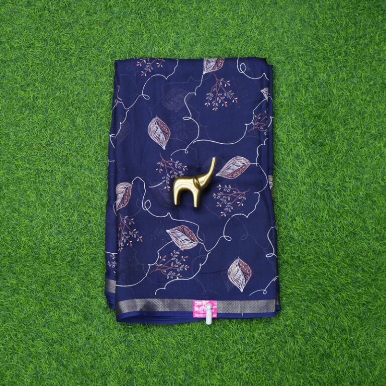 Navy Blue Color Traditional Leaf Printed Georgette Saree
