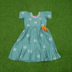 Teal Green Color Geometric Motif Printed Designer Long Frock