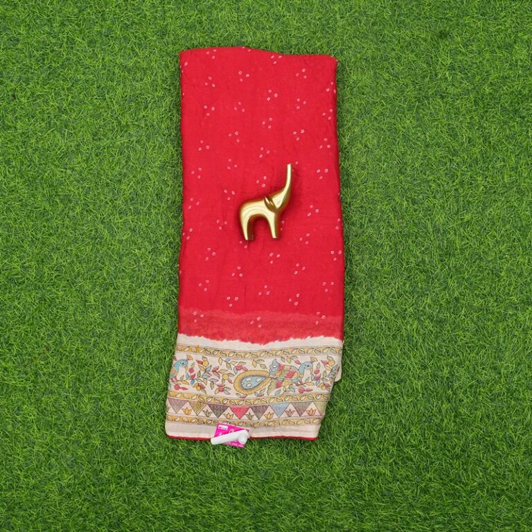 Red Color Bandhani Print with Kalamkari Border Saree