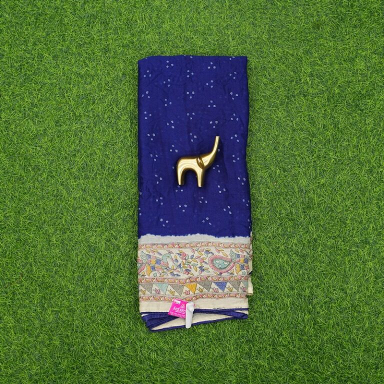 Blue Color Bandhani Print with Kalamkari Border Saree