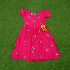 Pink Color Matka Printed Anarkali Designer Long Frock
