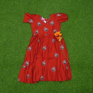 Rust Red Color Matka Printed Anarkali Designer Long Frock