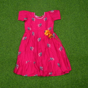 Pink Color Peacock Motif Printed Anarkali Designer Long Frock