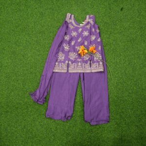 4 1420 PURPLE Purple Color Thread Embroidered Designer Sharara Set
