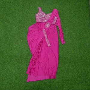 4 2240 Rani Pink Color Ready-to-Wear Saree with Embroidered Blouse