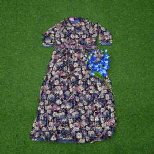 Navy Blue Color Dark Floral Print Embroidered Anarkali Long Frock