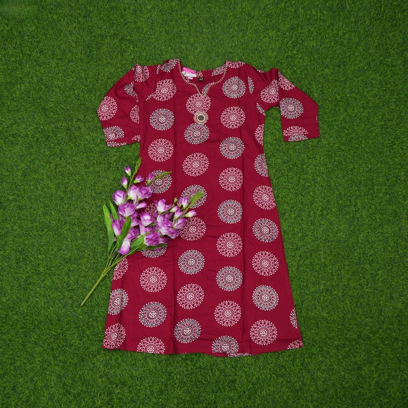 Maroon Color Circular Mandala Geometric Print Designer Top