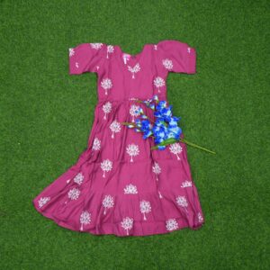 Pink Color Floral Block Print Designer Long Frock