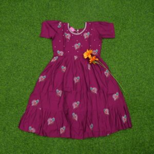 Wine Color Peacock Motif Printed Anarkali Designer Long Frock