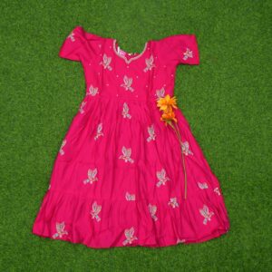 Pink Color Bird Motif Printed Anarkali Designer Long Frock