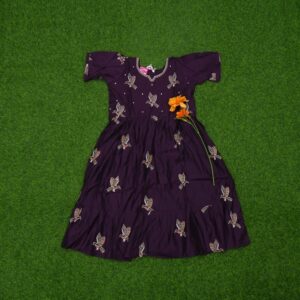 Wine Color Bird Motif Printed Anarkali Designer Long Frock