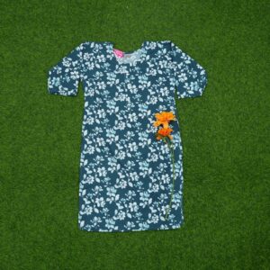 Teal Blue and Off-White Color Floral Printed Designer Top