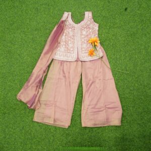 Rose Gold Color Georgette Floral Embroidered Designer Sharara Set