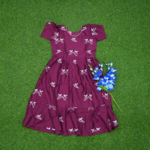 Wine Color Dove Motifs Printed Designer Long Frock