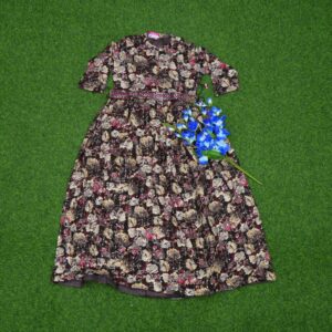 Dark Brown and Black Color Dark Floral Print Embroidered Anarkali Long Frock