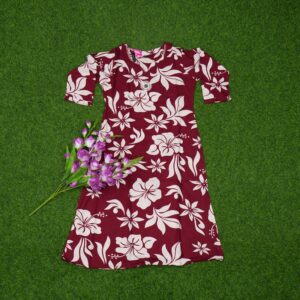 6 400 Maroon Color Bold Tropical Floral and Hibiscus Leaf Print Designer Top