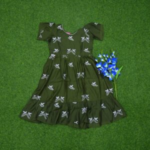 Green Color Dove Motifs Printed Designer Long Frock